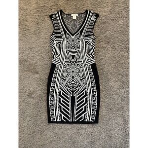 Jealous Tomato Aztec Bodycon Knit Dress Black White‎ Medium